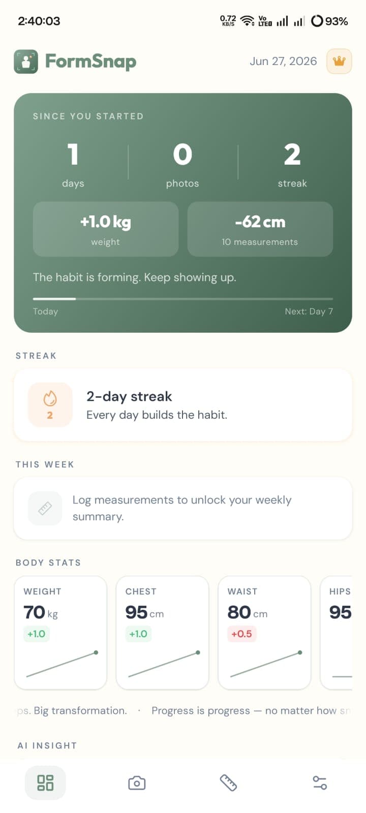 FormSnap progress dashboard